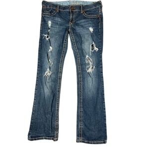 Premiere Womens Distressed Bootcut Jeans Size 9/10 Short Blue Medium Wash Denim